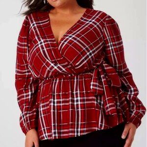 NWT Lane Bryant Plaid Illusion Collection Surplice-Neck Peplum Top Size 14